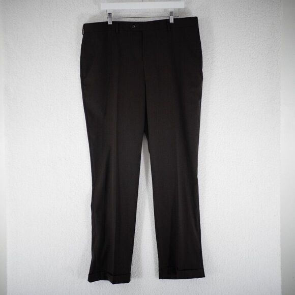 Jos A Bank Signature Brown Flat Front High Rise Dress Pants 39/32 Lined Partiall - Picture 1 of 6